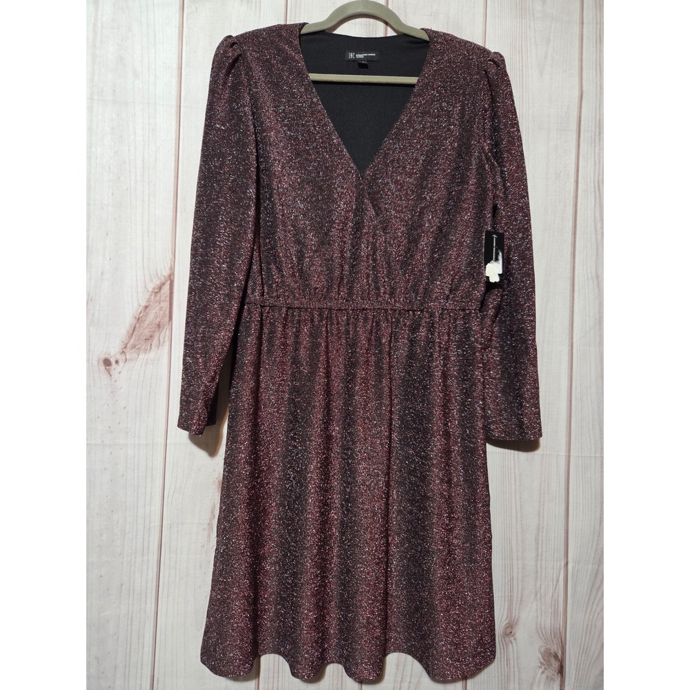 INC International Concepts Metallic V-Neck Dress Black Fire Red 16‎ Sparkle